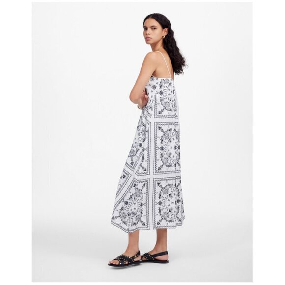 Madewell Embroidered Deep V-Neck Midi Dress Bandana Size M NWT - Picture 2 of 10